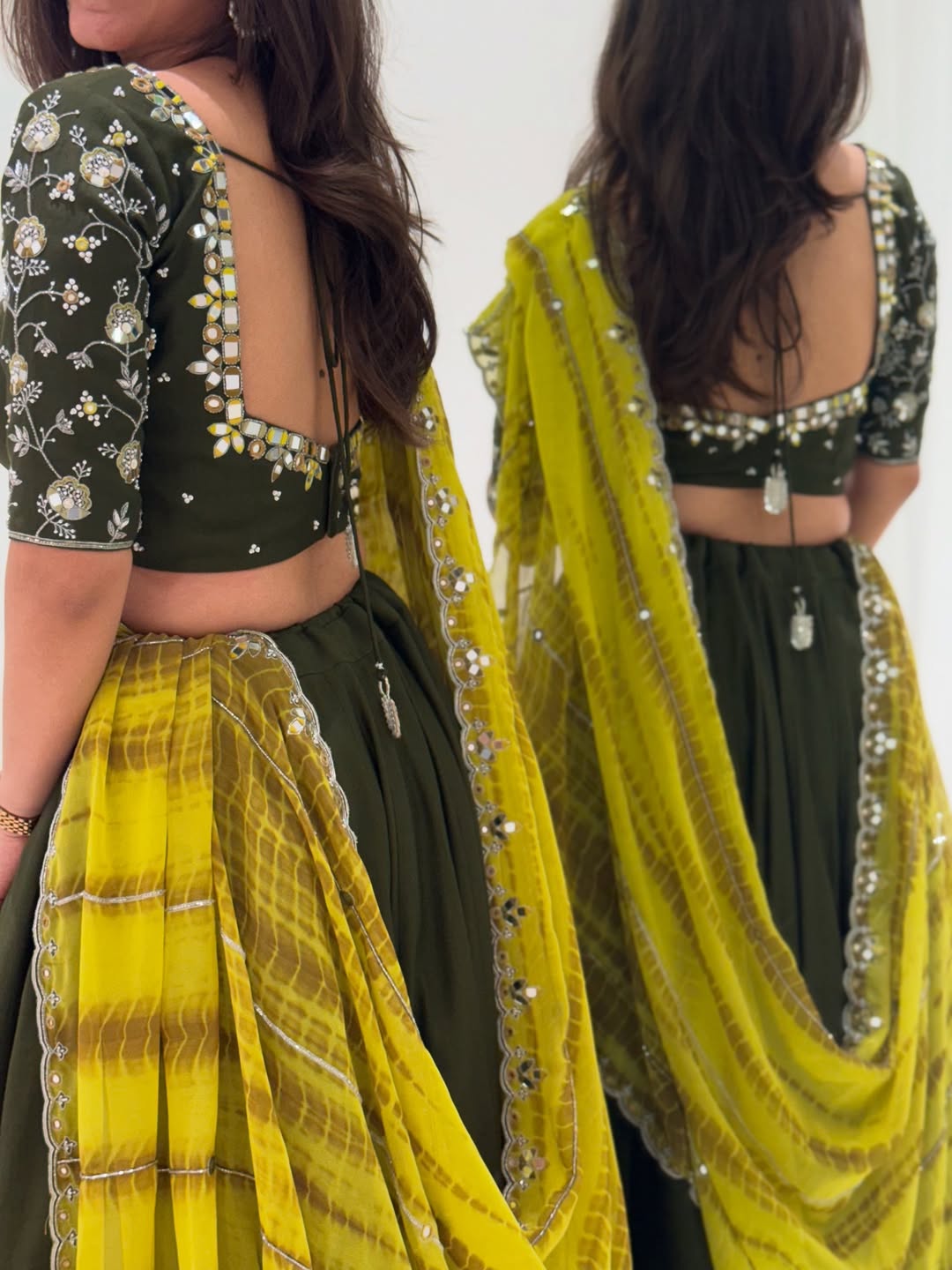 Olive Green Mirror Work Sunshine Garba Lehenga