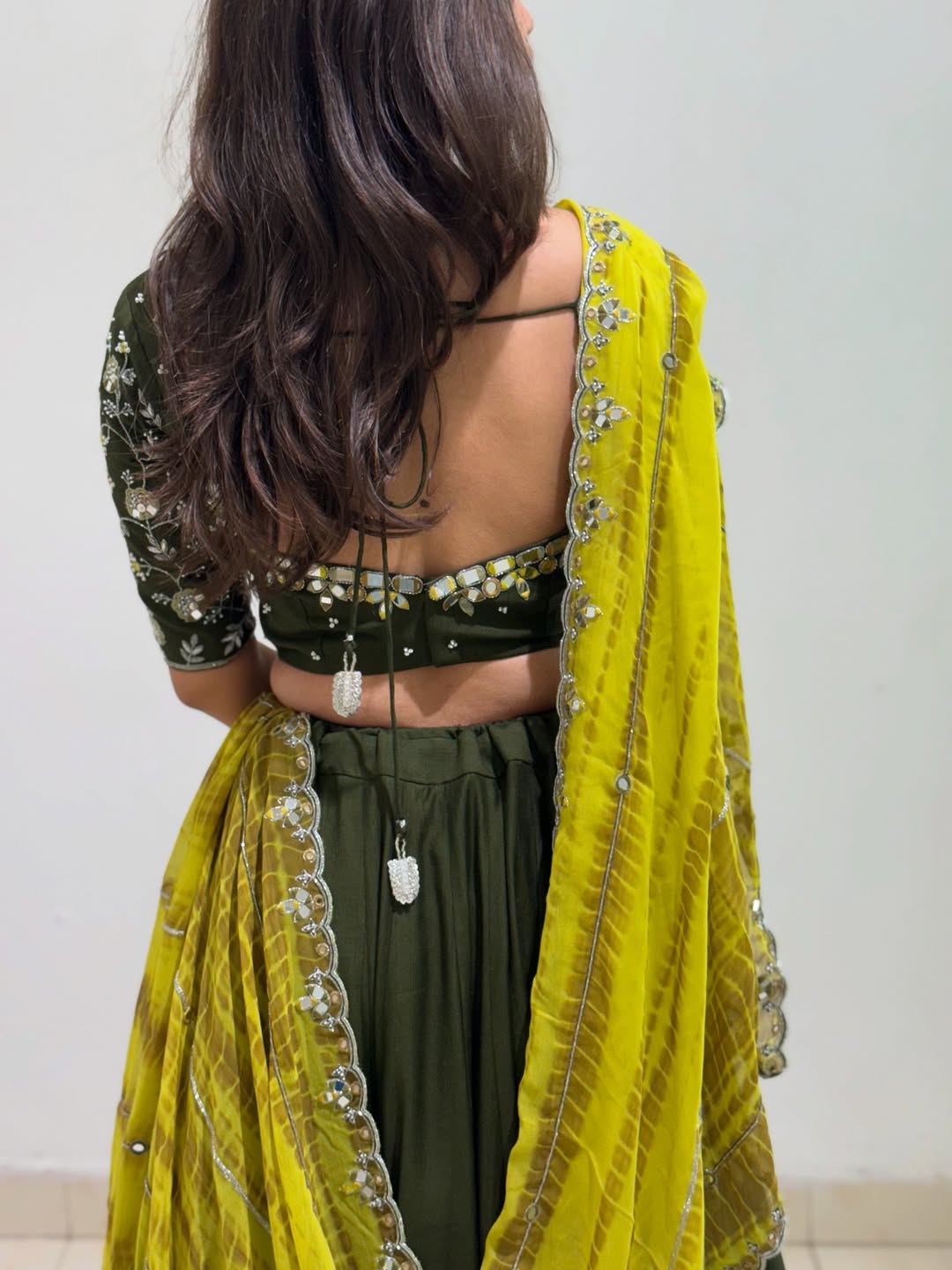 Olive Green Mirror Work Sunshine Garba Lehenga
