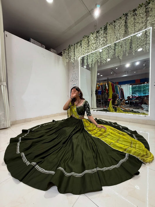 Olive Green Mirror Work Sunshine Garba Lehenga