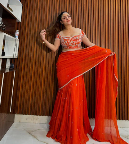 Reinventing Traditional Orange Embroidered Saree