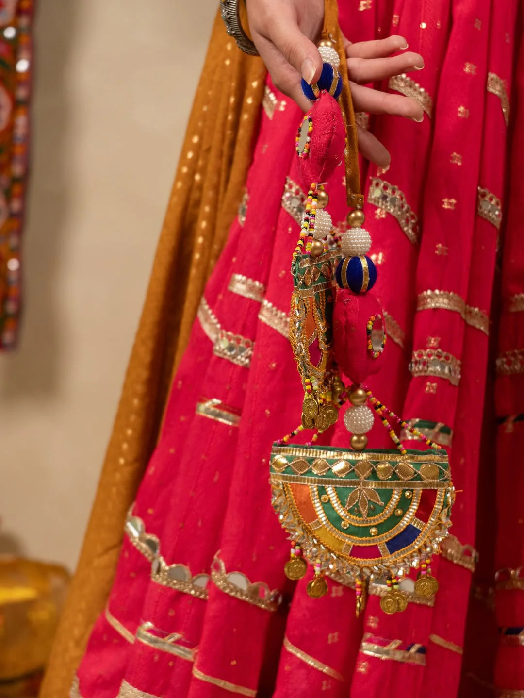Kesariya Raas Muslin Cotton Mirror Work Navratri Lehenga set