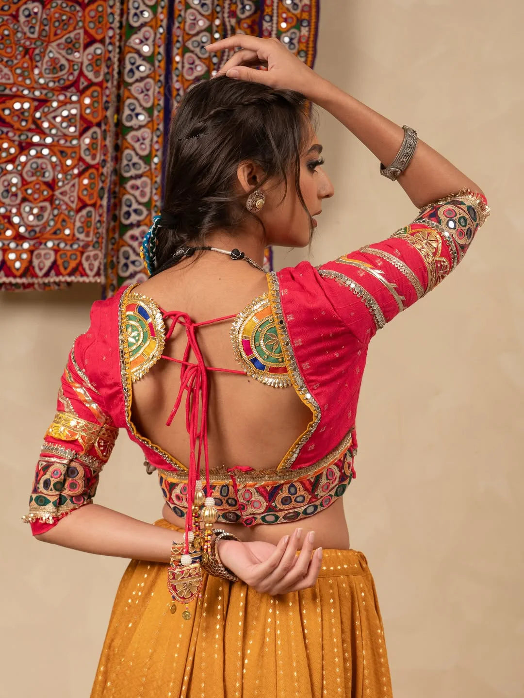 Kesariya Raas Muslin Cotton Mirror Work Navratri Lehenga set