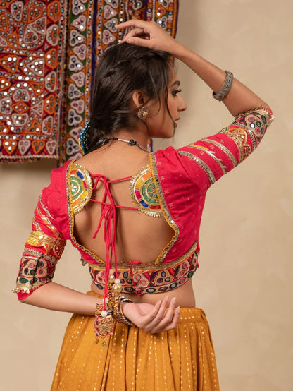 Kesariya Raas Muslin Cotton Mirror Work Navratri Lehenga set