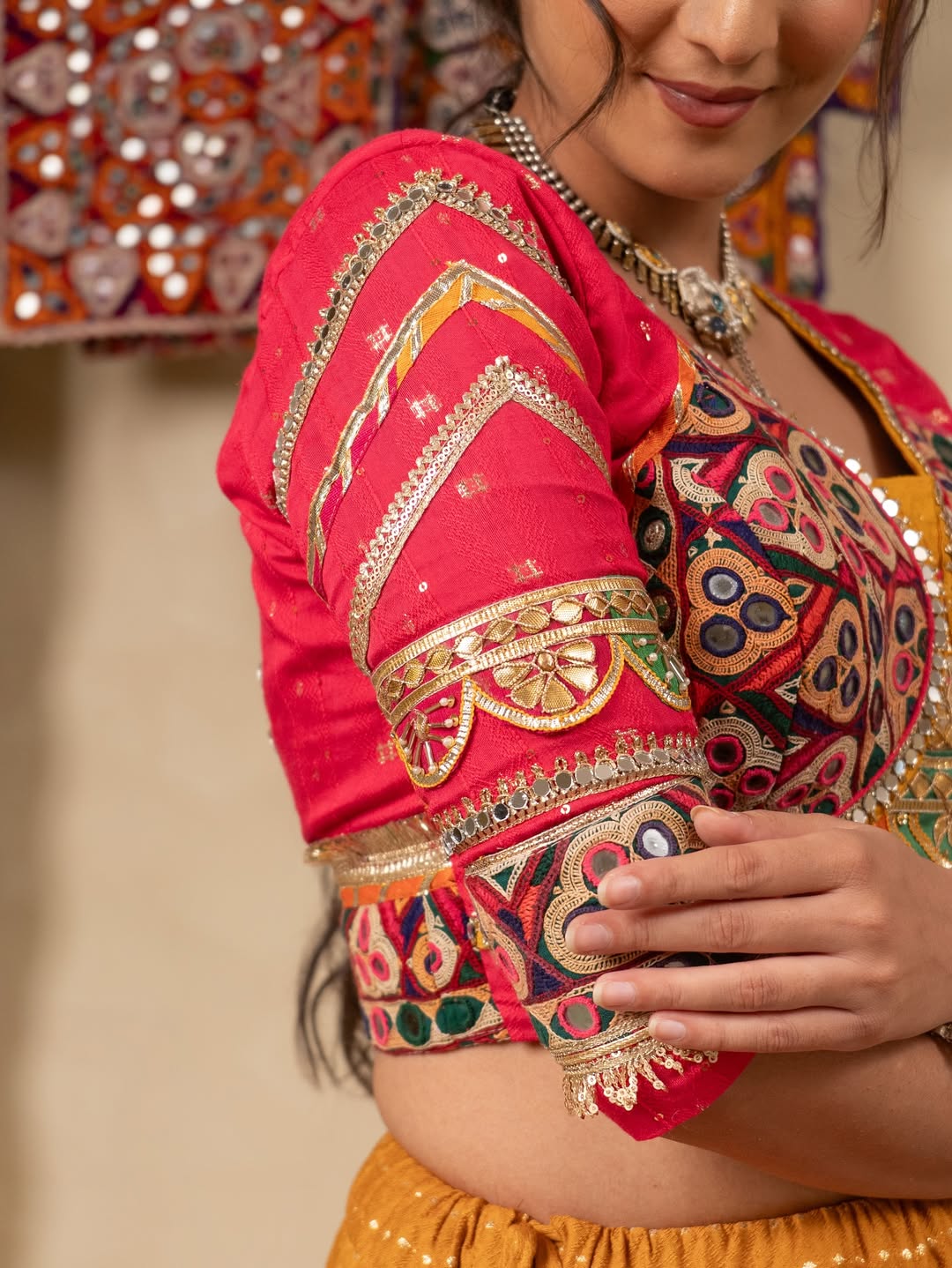 Kesariya Raas Muslin Cotton Mirror Work Navratri Lehenga set