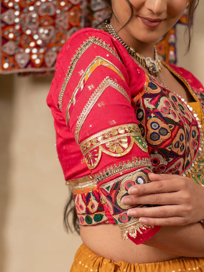 Kesariya Raas Muslin Cotton Mirror Work Navratri Lehenga set