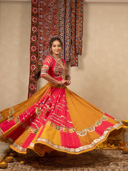 Kesariya Raas Muslin Cotton Mirror Work Navratri Lehenga set