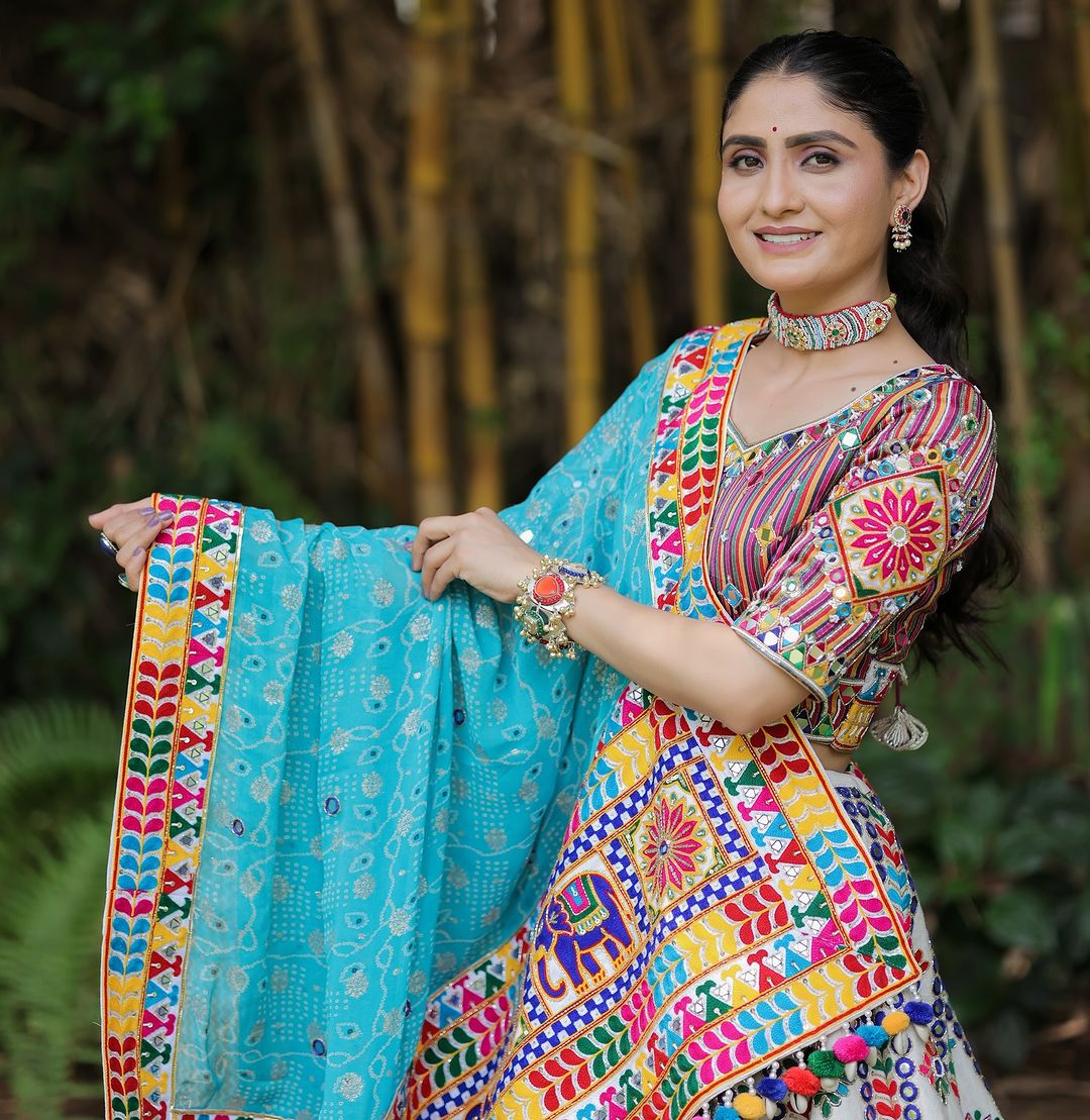 Astha Navratri Special  Fancy Print With Mirror Work Lehenga Choli