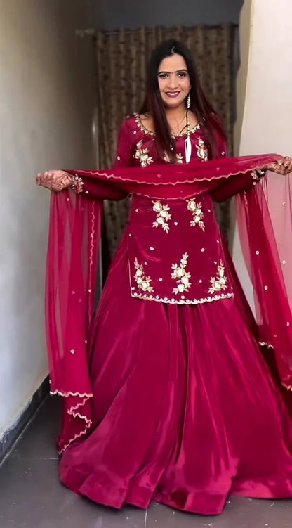 Apsara's  in Flare The Sharara Natural Crep Suit
