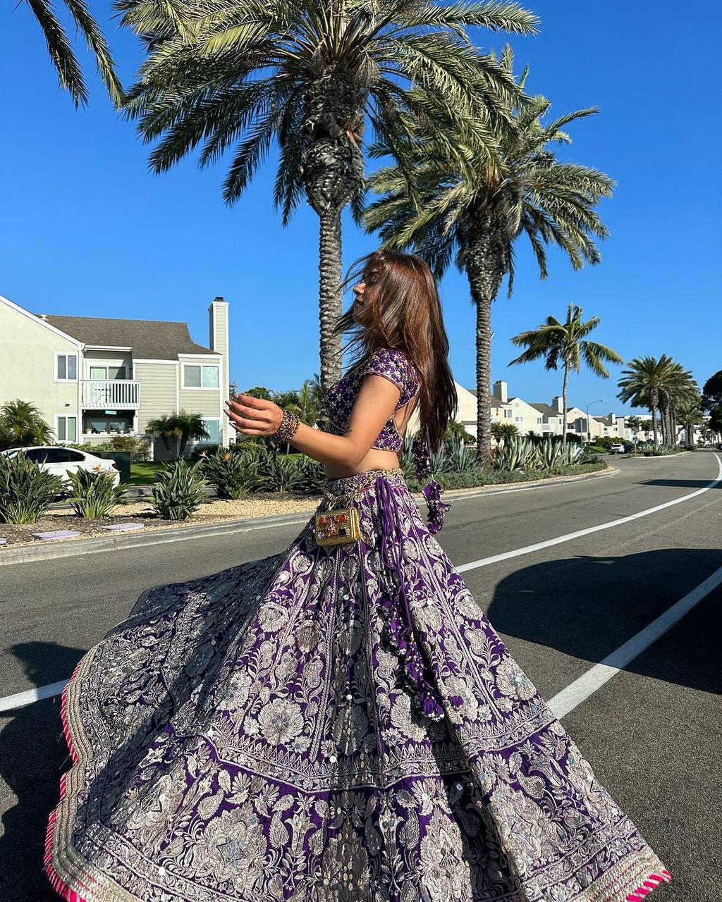 Wine Sequin Embroidered Pure Viscose Jacquard Lehenga Set