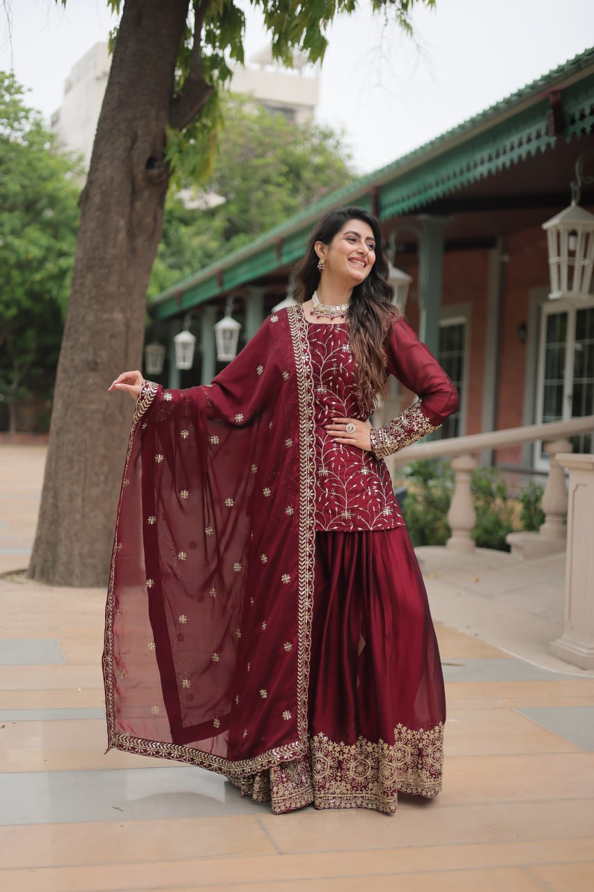 Tradition and Craftsmanship Designer Embroidered Kurti Plazoo set
