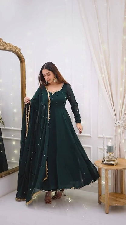 Graceful Party Wear Green Anarkali Set