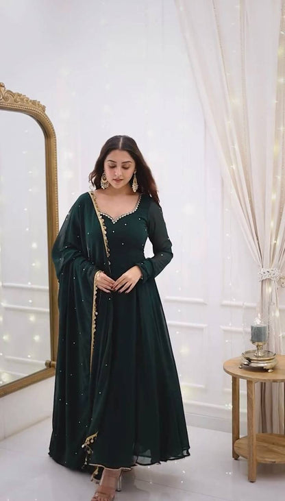 Graceful Party Wear Green Anarkali Set