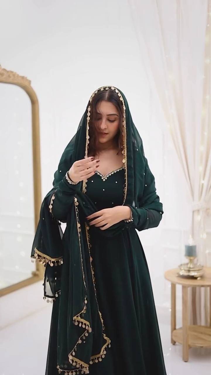 Graceful Party Wear Green Anarkali Set