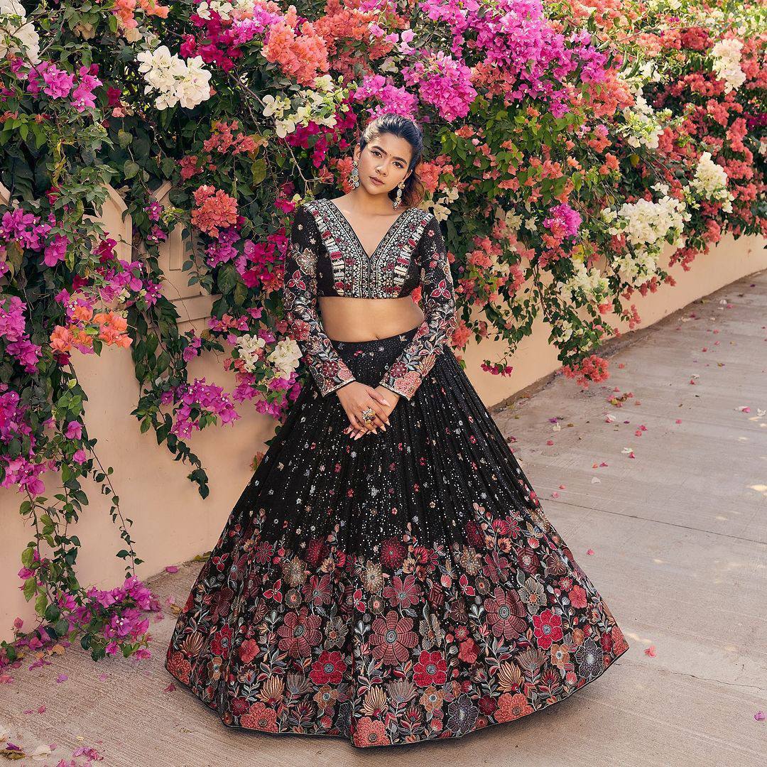 Black And White Colored Traditional Lehenga Choli