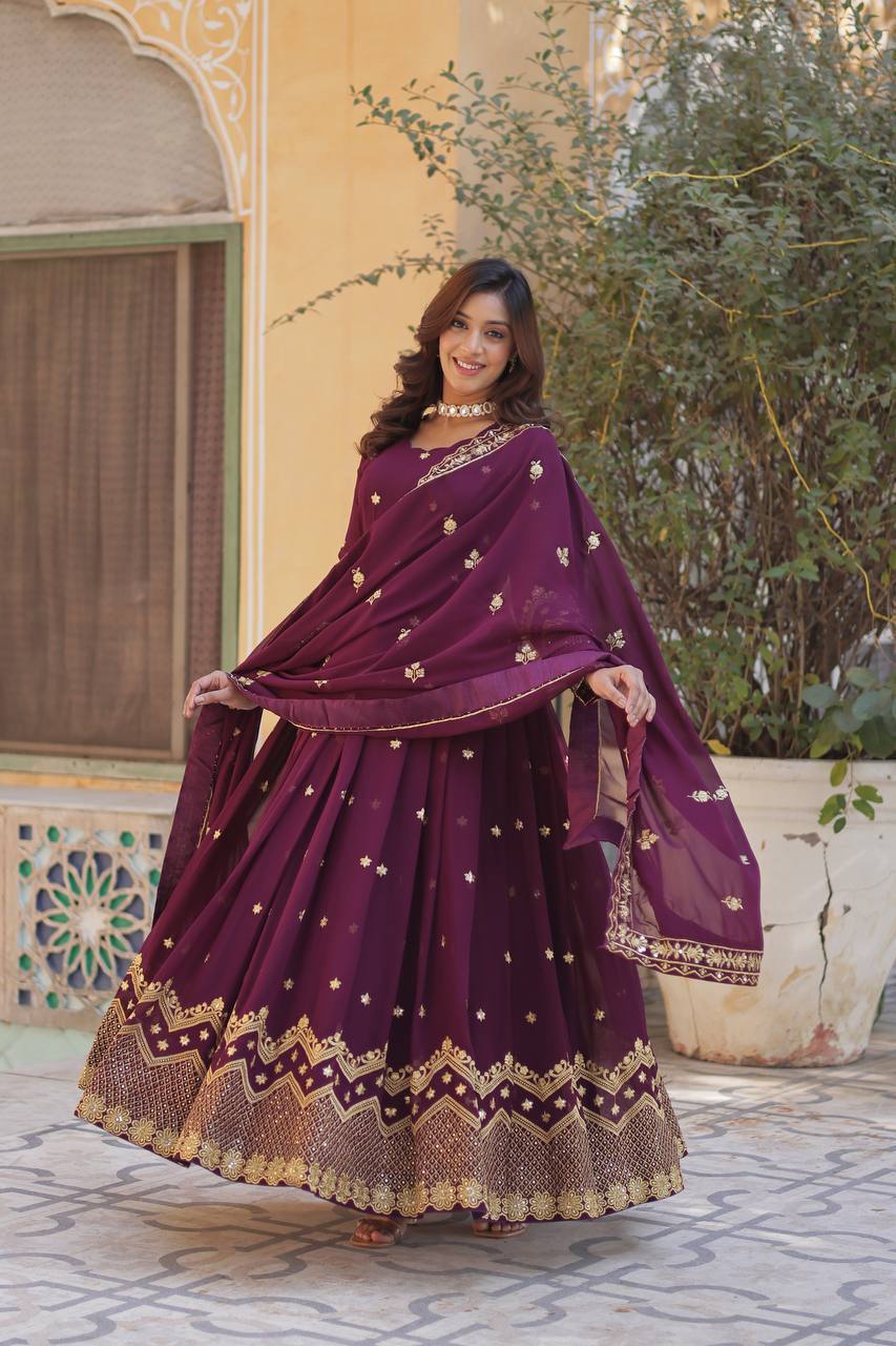Occasion Wear Navy Blue And Purple Color Desirer Ready made Grown