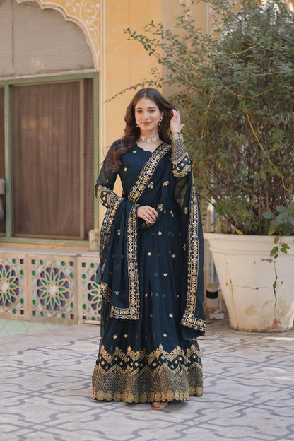 Occasion Wear Navy Blue And Purple Color Desirer Ready made Grown