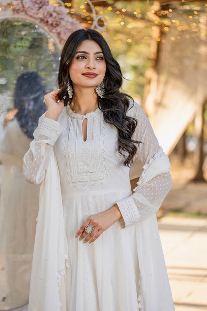 Zainab White crepe suit set