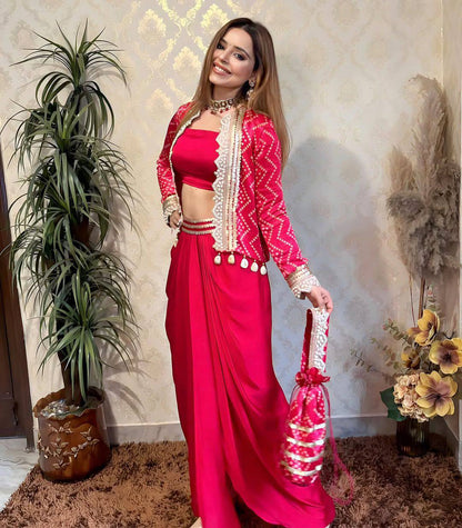 The Royal Red Drape skirt and short jacket