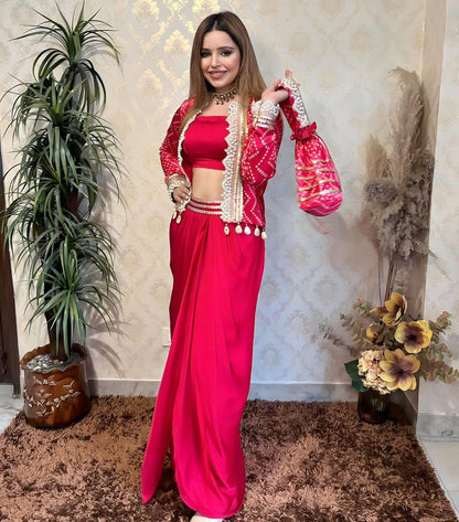 The Royal Red Drape skirt and short jacket