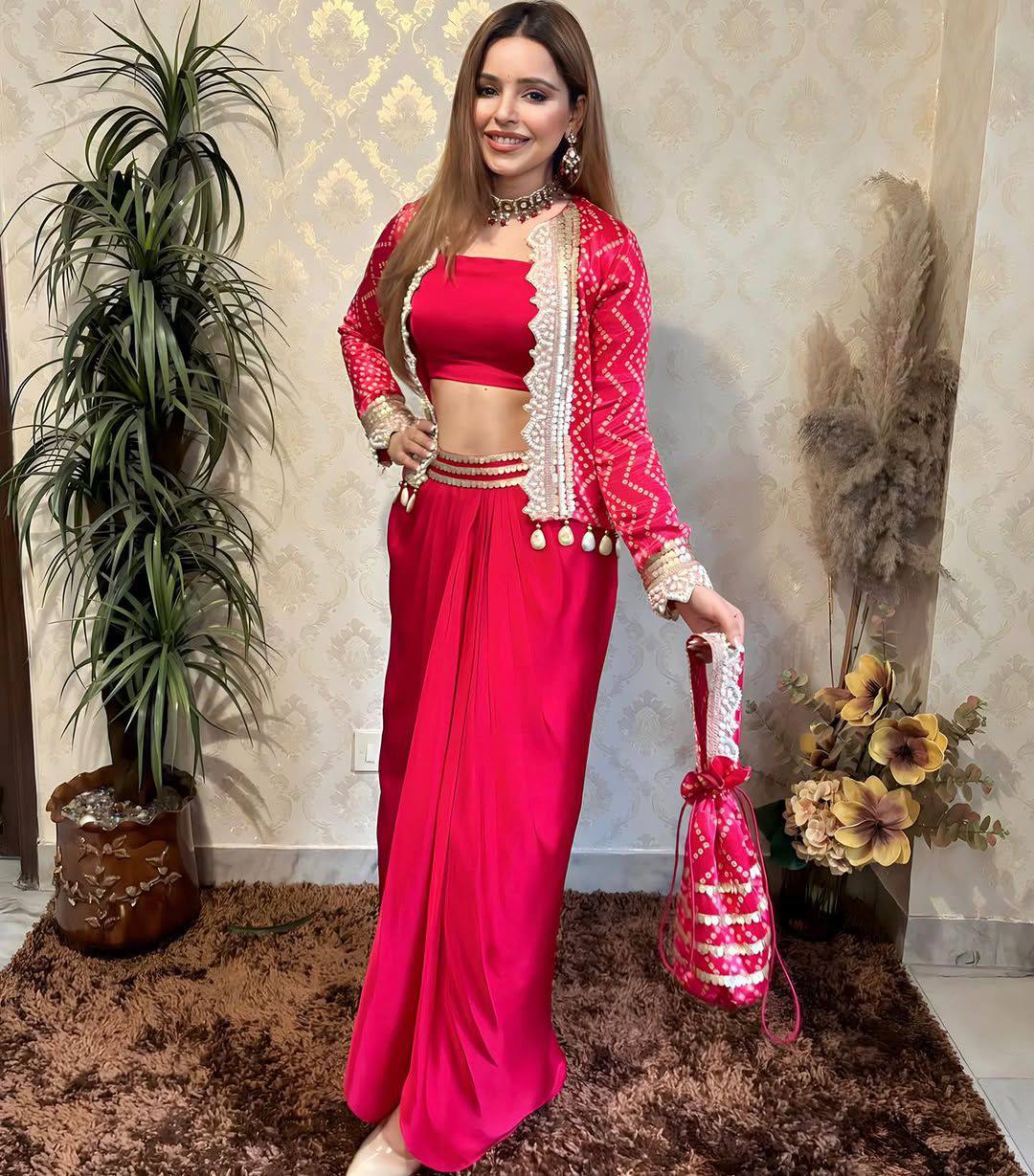 The Royal Red Drape skirt and short jacket