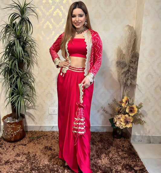 The Royal Red Drape skirt and short jacket