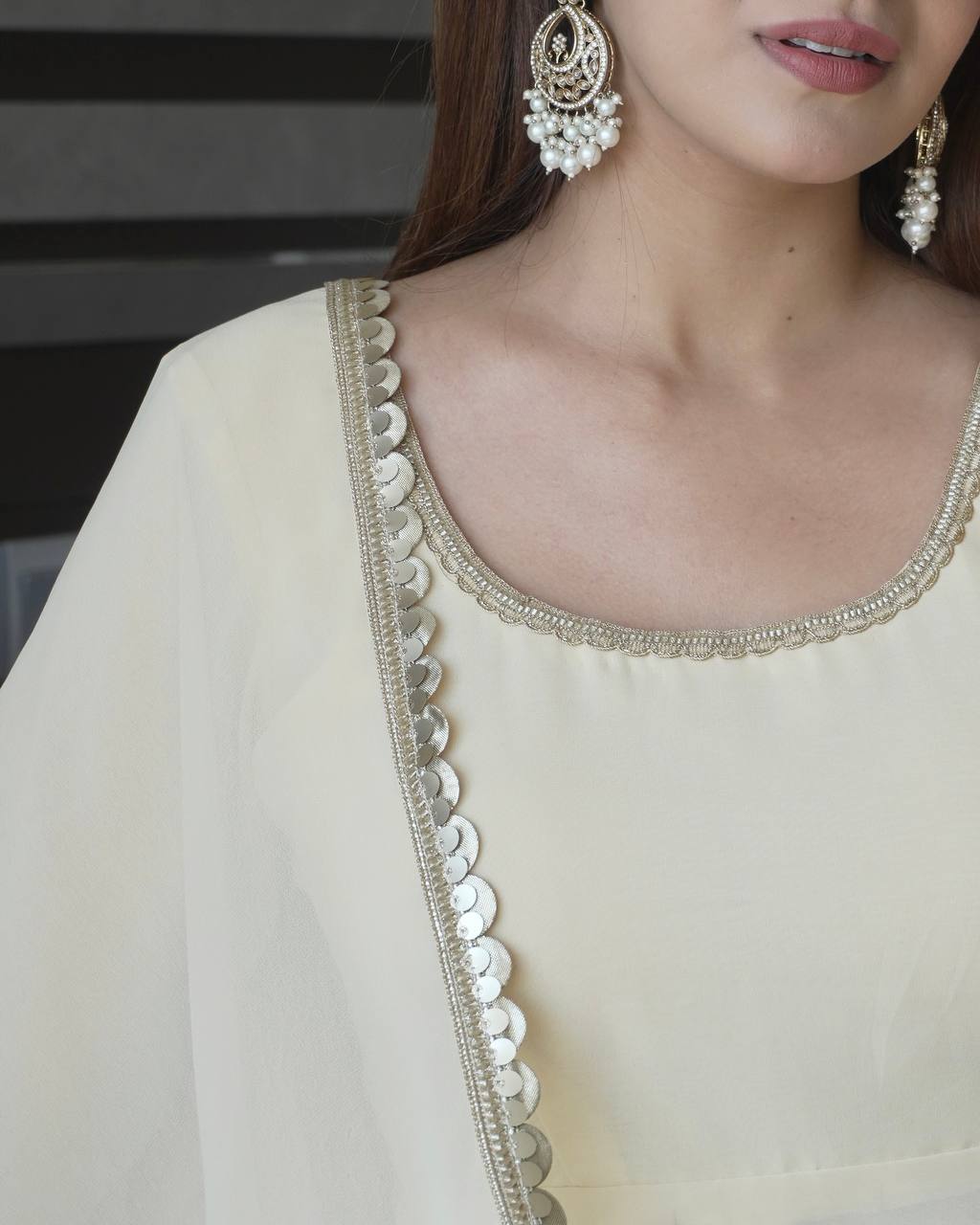 Soft Cream Designer Anarkali Suit Set