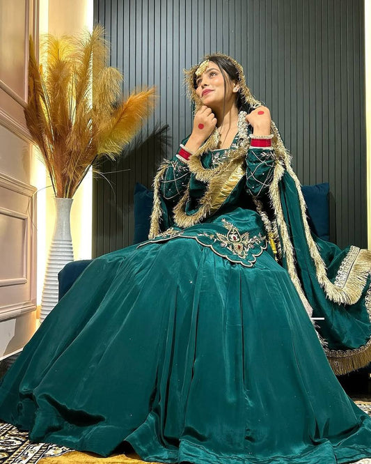 Luxury in Queens Green Embroidered Set with Dupatta