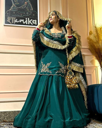 Luxury in Queens Green Embroidered Set with Dupatta