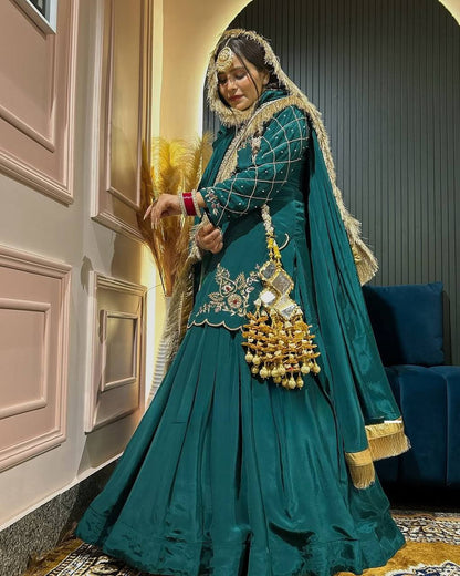Luxury in Queens Green Embroidered Set with Dupatta