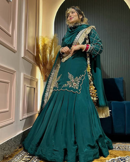 Luxury in Queens Green Embroidered Set with Dupatta