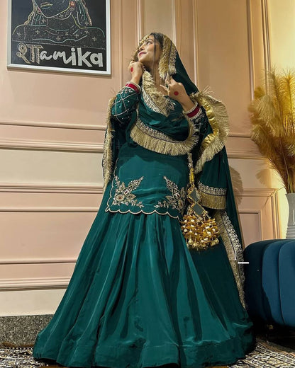 Luxury in Queens Green Embroidered Set with Dupatta