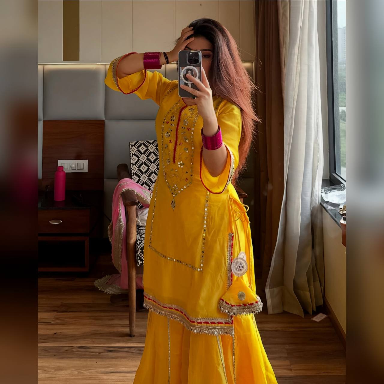 Dastaan Yellow Sharara Suit with Pink Dupatta