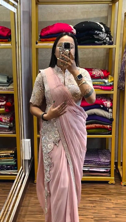 Sitara Trending Ready To Wear  Stylist Blouse Drape Saree